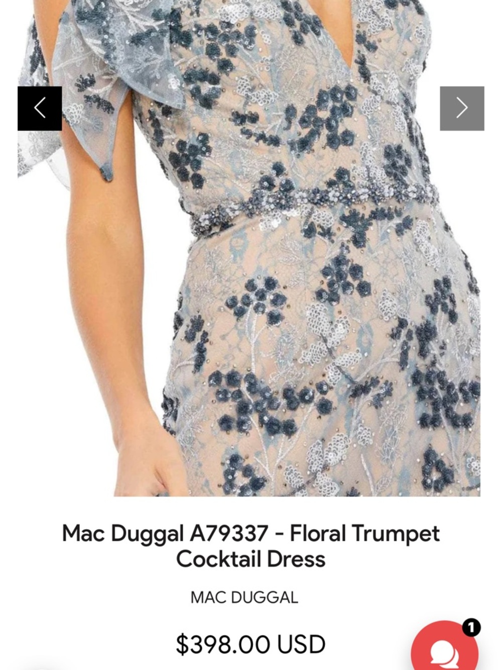 Mac Duggal Nude Midi Dress with Blue Floral Lace and Shoulder Bow Accent - Picture 4 of 9